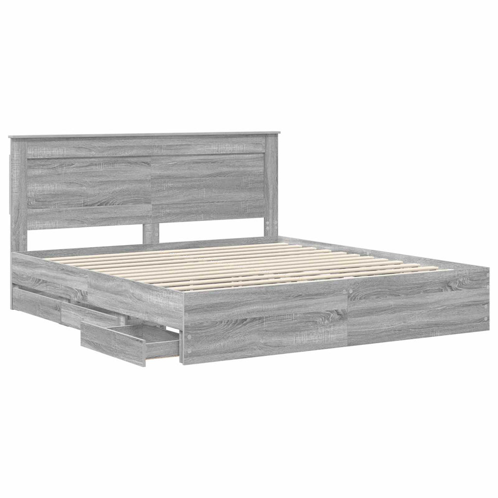 vidaXL Ramka łóżka Szary Sonoma 200 x 200 cm Drewno inżynieryjne