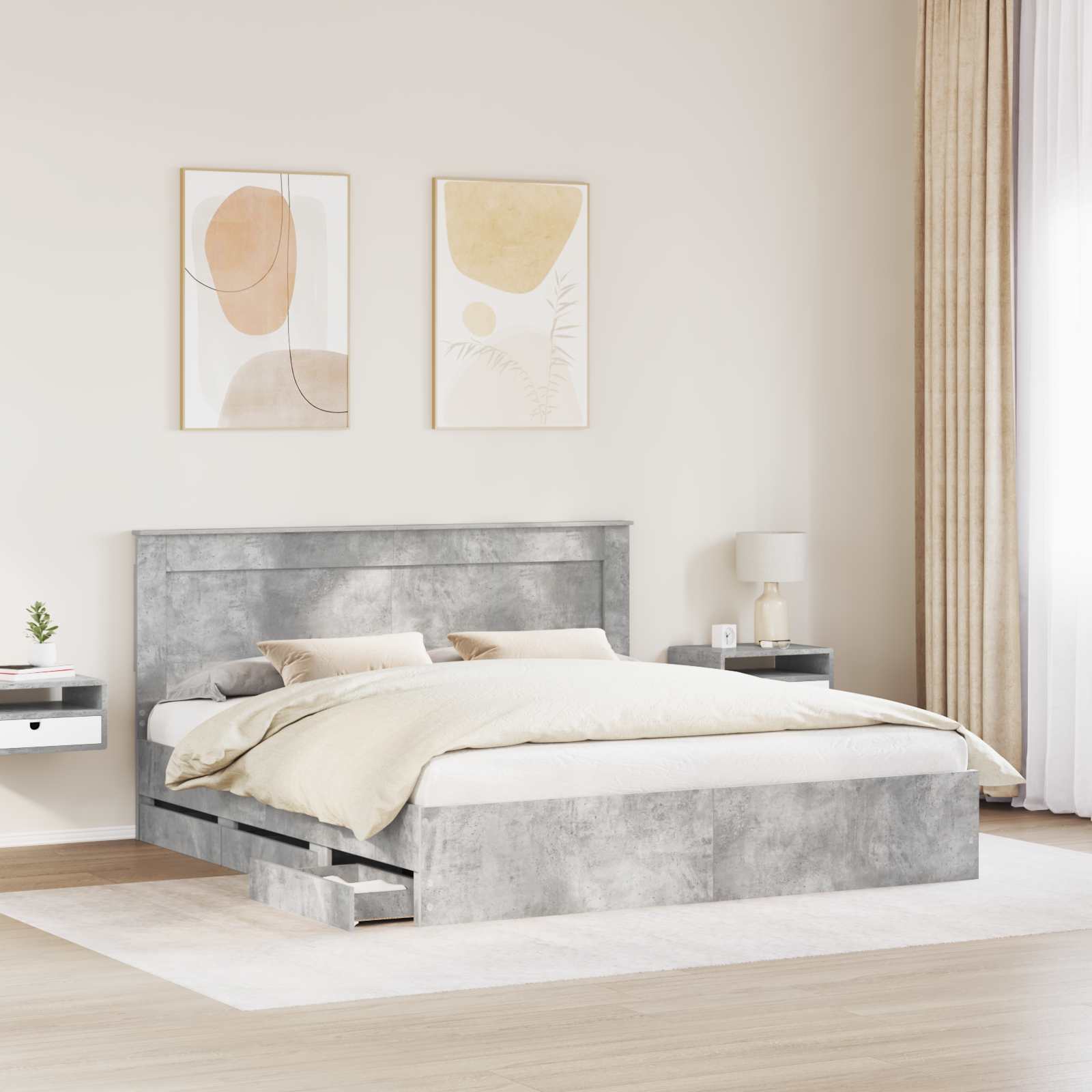 vidaXL Ramka łóżka Betonowy szary 180 x 200 cm Drewno inżynieryjne