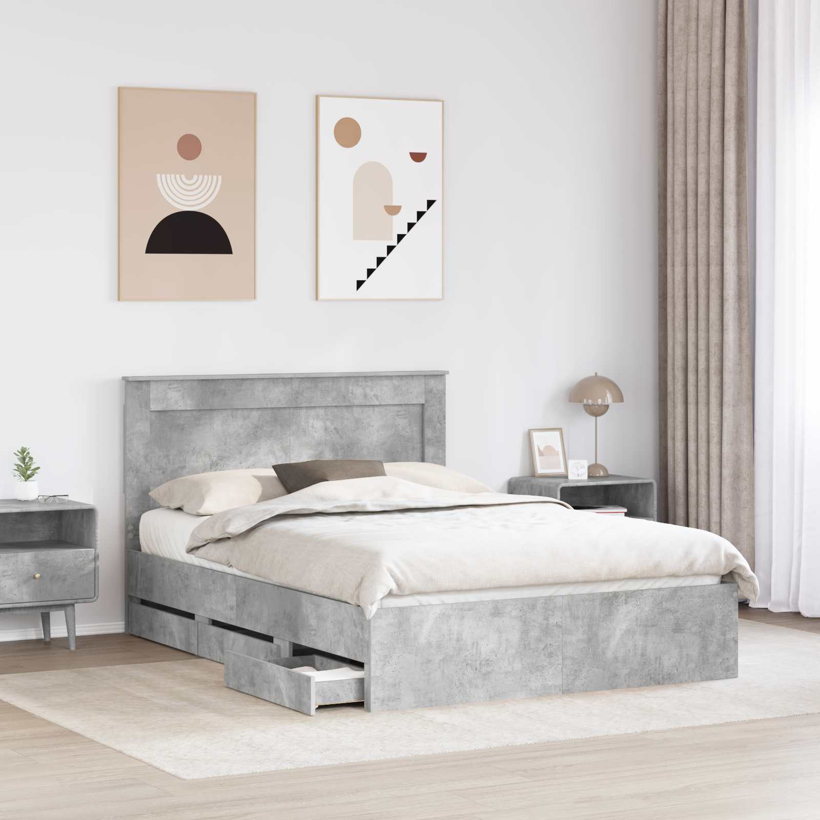 vidaXL Ramka łóżka Betonowy szary 150 x 200 cm Drewno inżynieryjne