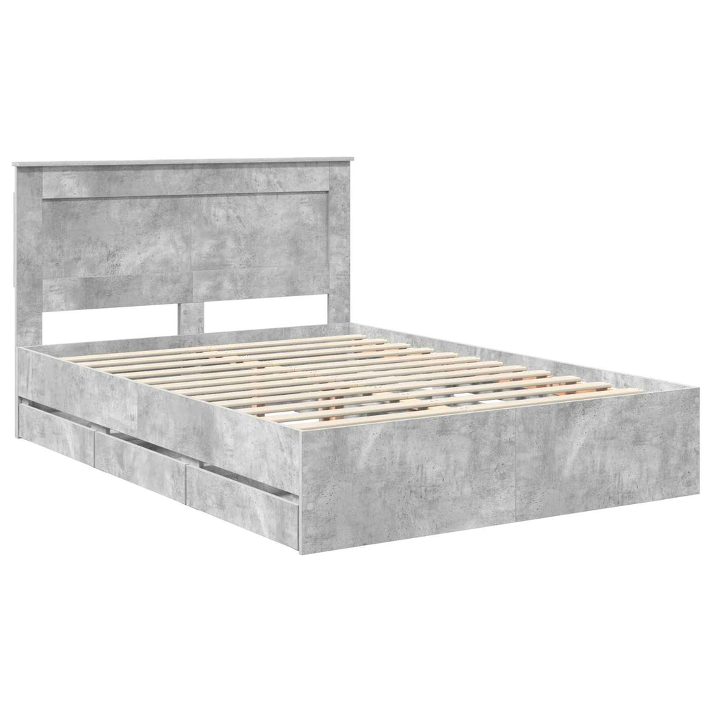vidaXL Ramka łóżka Betonowy szary 140 x 190 cm Drewno inżynieryjne