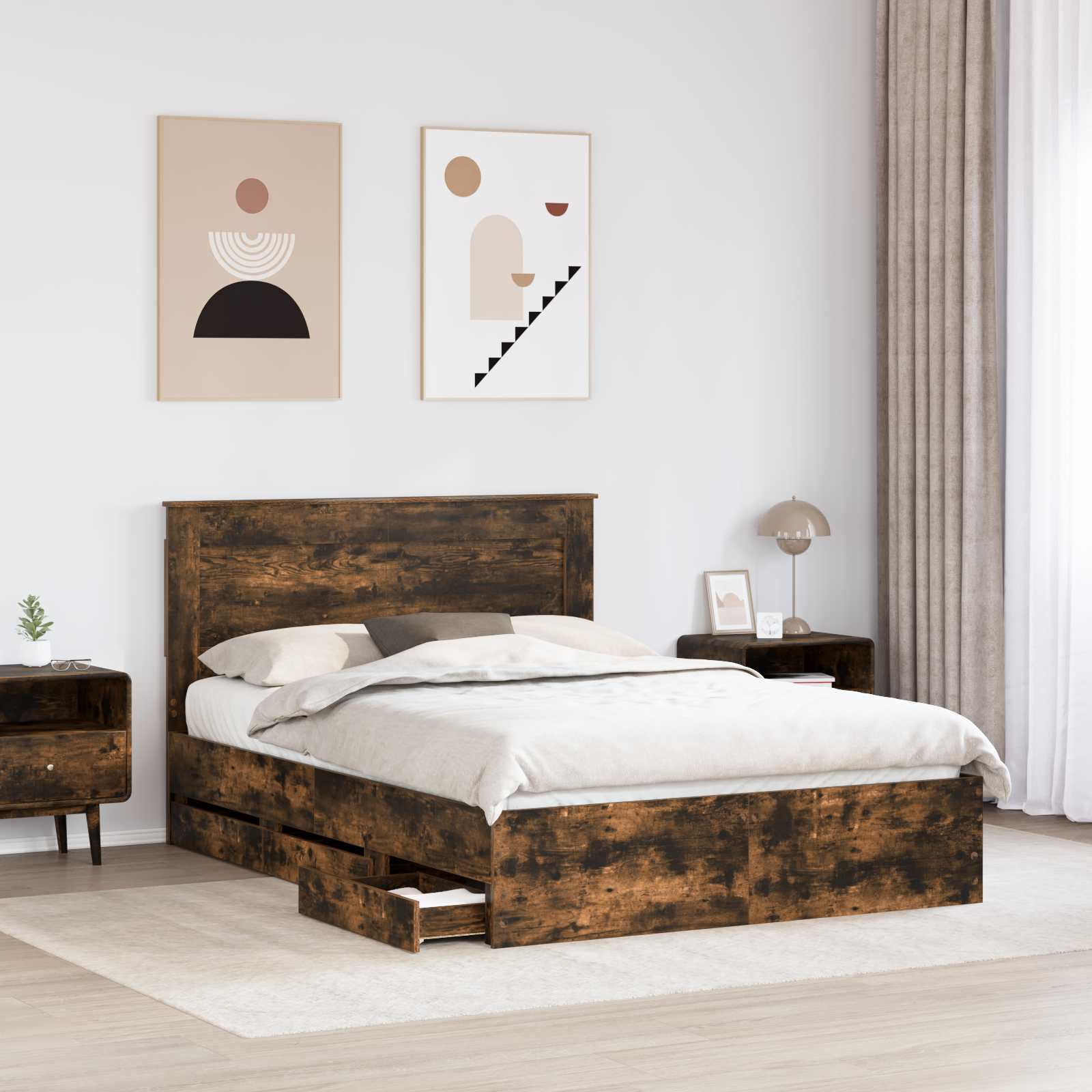 vidaXL Ramka łóżka Dąb wędzony 140 x 190 cm Drewno inżynieryjne