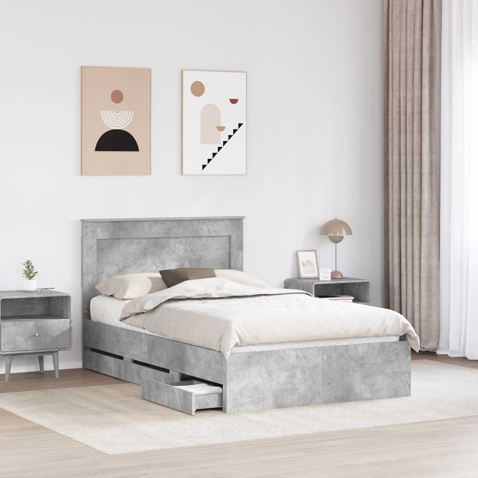 vidaXL Ramka łóżka Betonowy szary 135 x 190 cm Drewno inżynieryjne