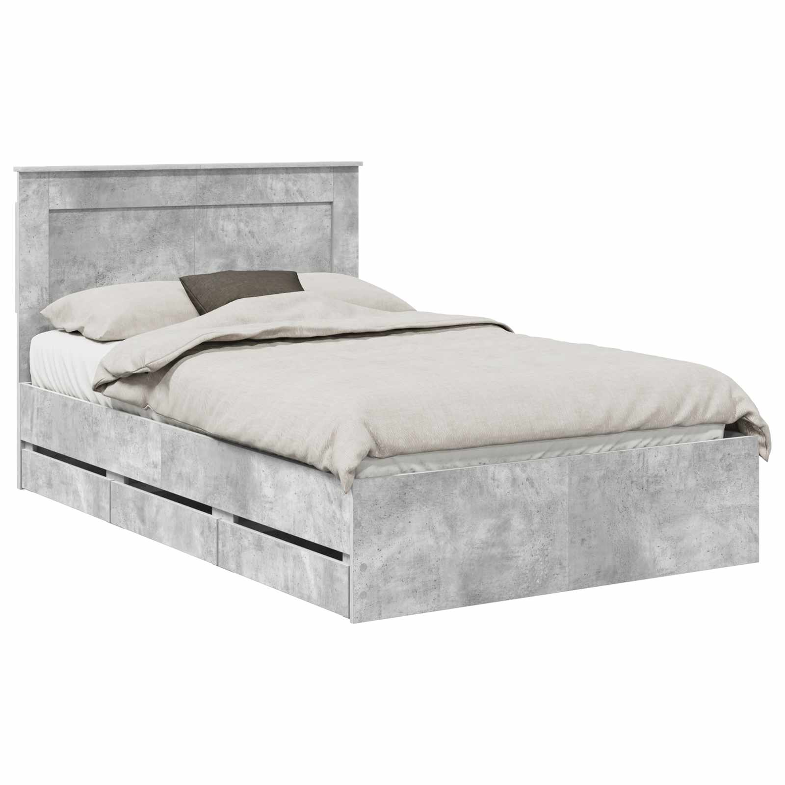 vidaXL Ramka łóżka Betonowy szary 135 x 190 cm Drewno inżynieryjne