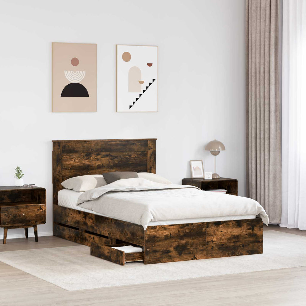 vidaXL Ramka łóżka Dąb wędzony 120 x 190 cm Drewno inżynieryjne