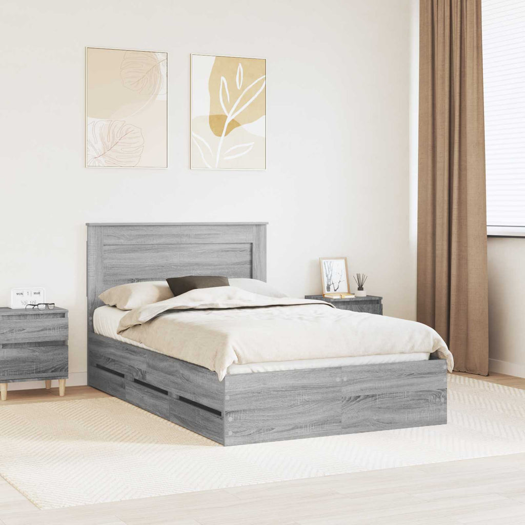 vidaXL Ramka łóżka Szary Sonoma 120 x 190 cm Drewno inżynieryjne