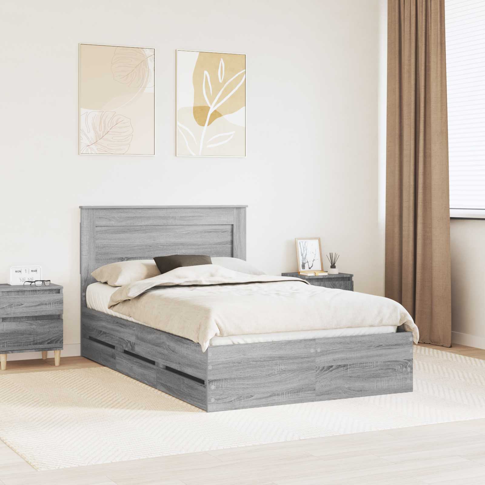 vidaXL Ramka łóżka Szary Sonoma 120 x 190 cm Drewno inżynieryjne