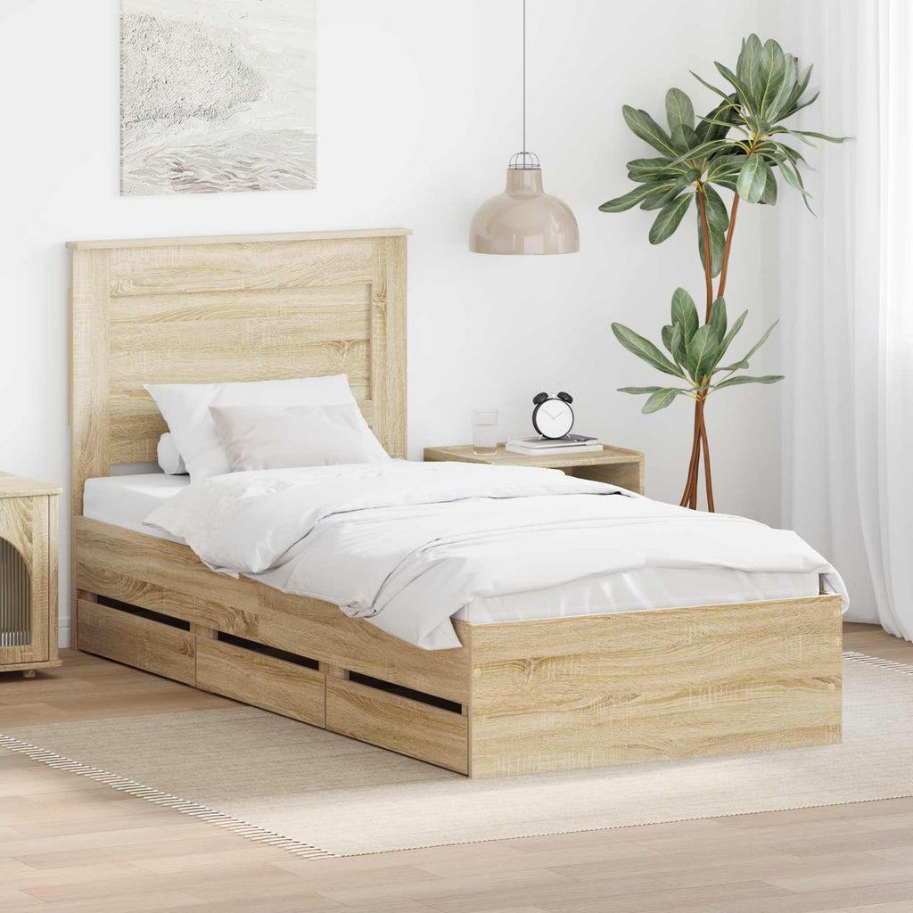 vidaXL Ramka łóżka Dąb Sonoma 100 x 200 cm Drewno inżynieryjne