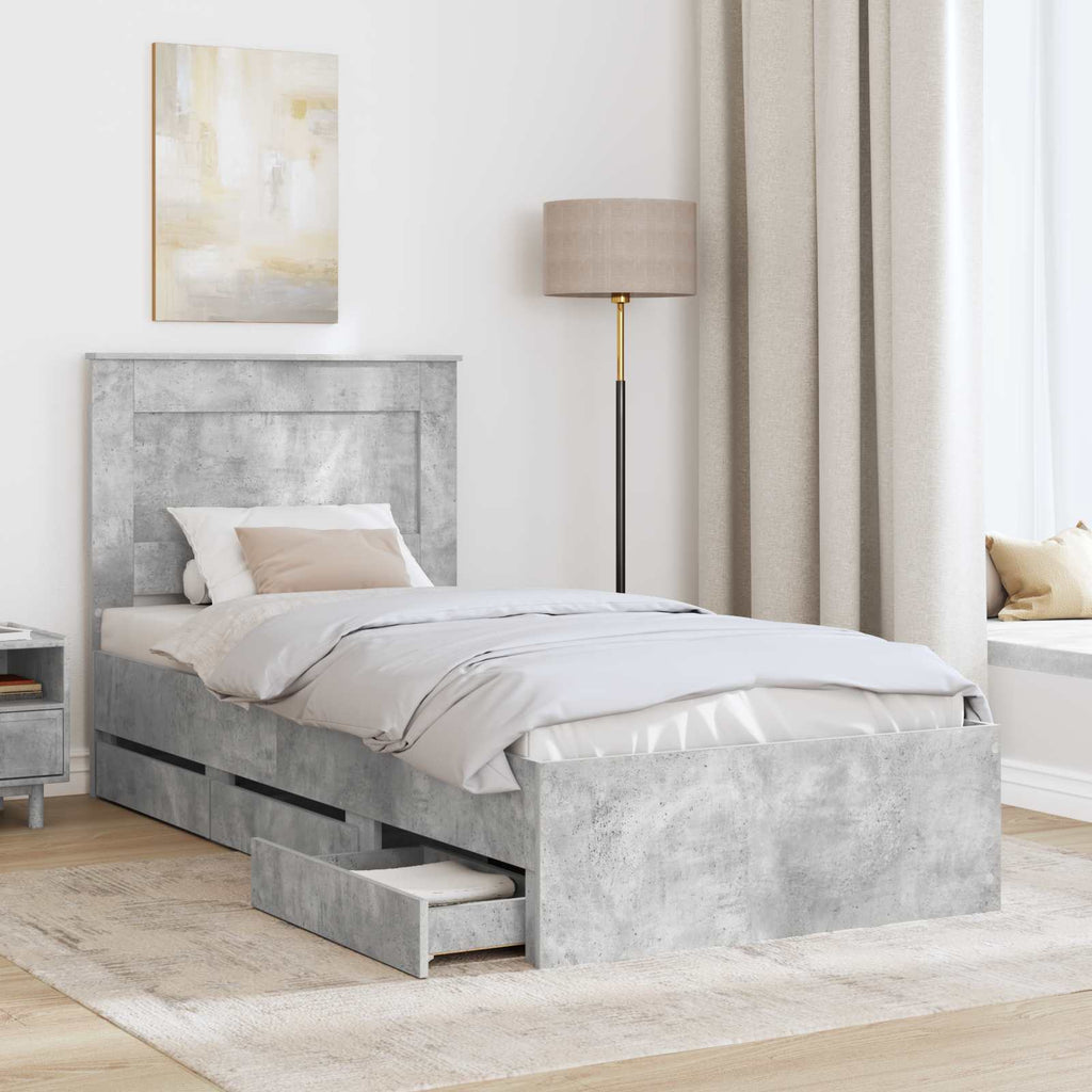 vidaXL Ramka łóżka Betonowy szary 90 x 200 cm Drewno inżynieryjne