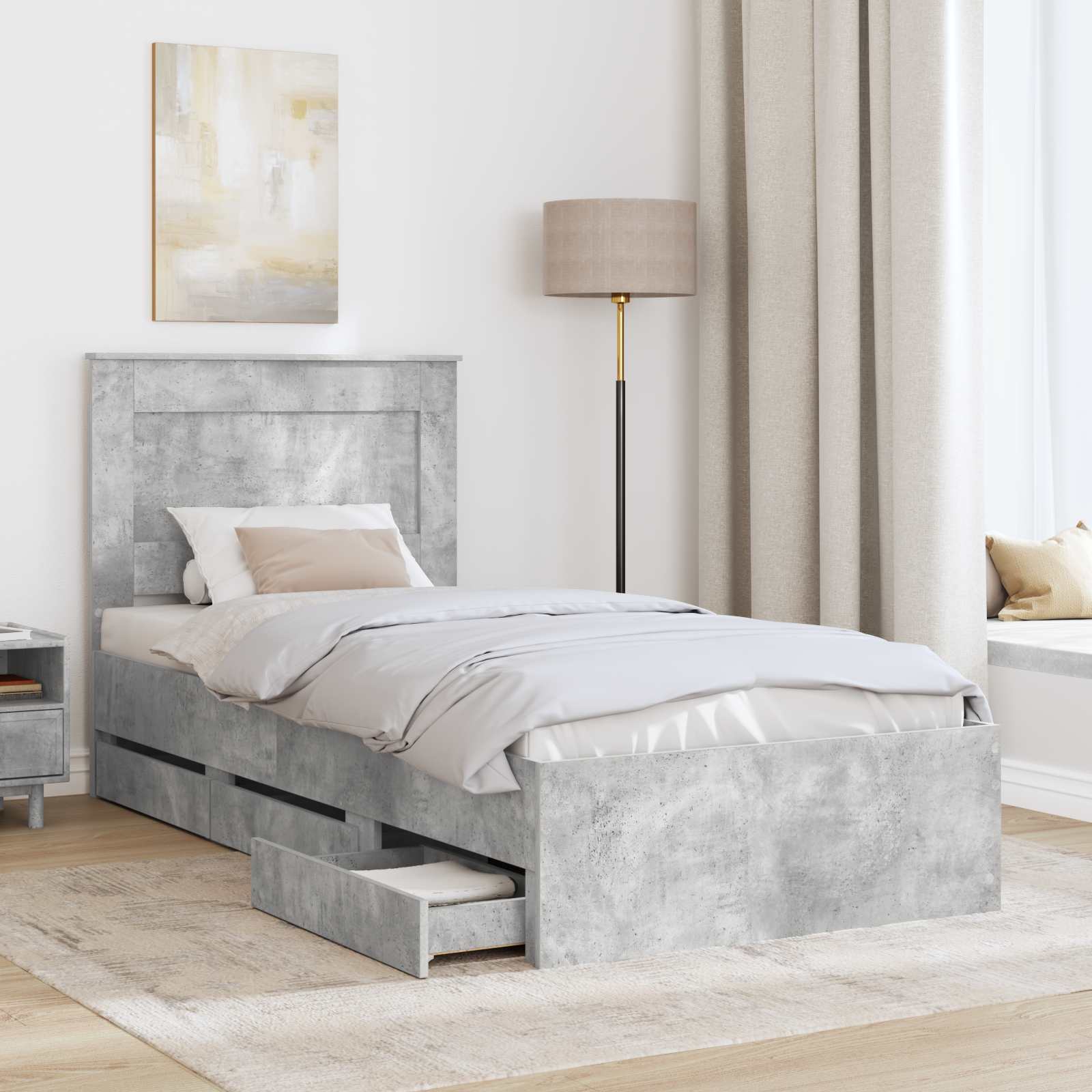 vidaXL Ramka łóżka Betonowy szary 90 x 200 cm Drewno inżynieryjne