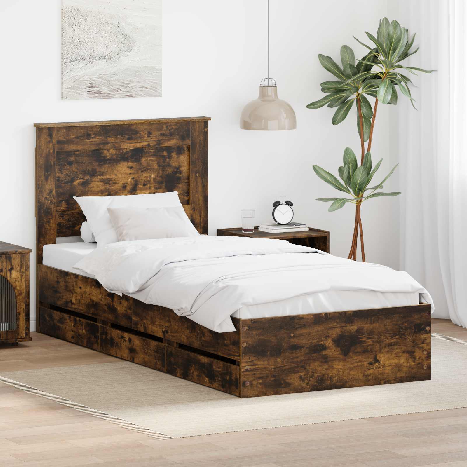 vidaXL Ramka łóżka Dąb wędzony 90 x 200 cm Drewno inżynieryjne