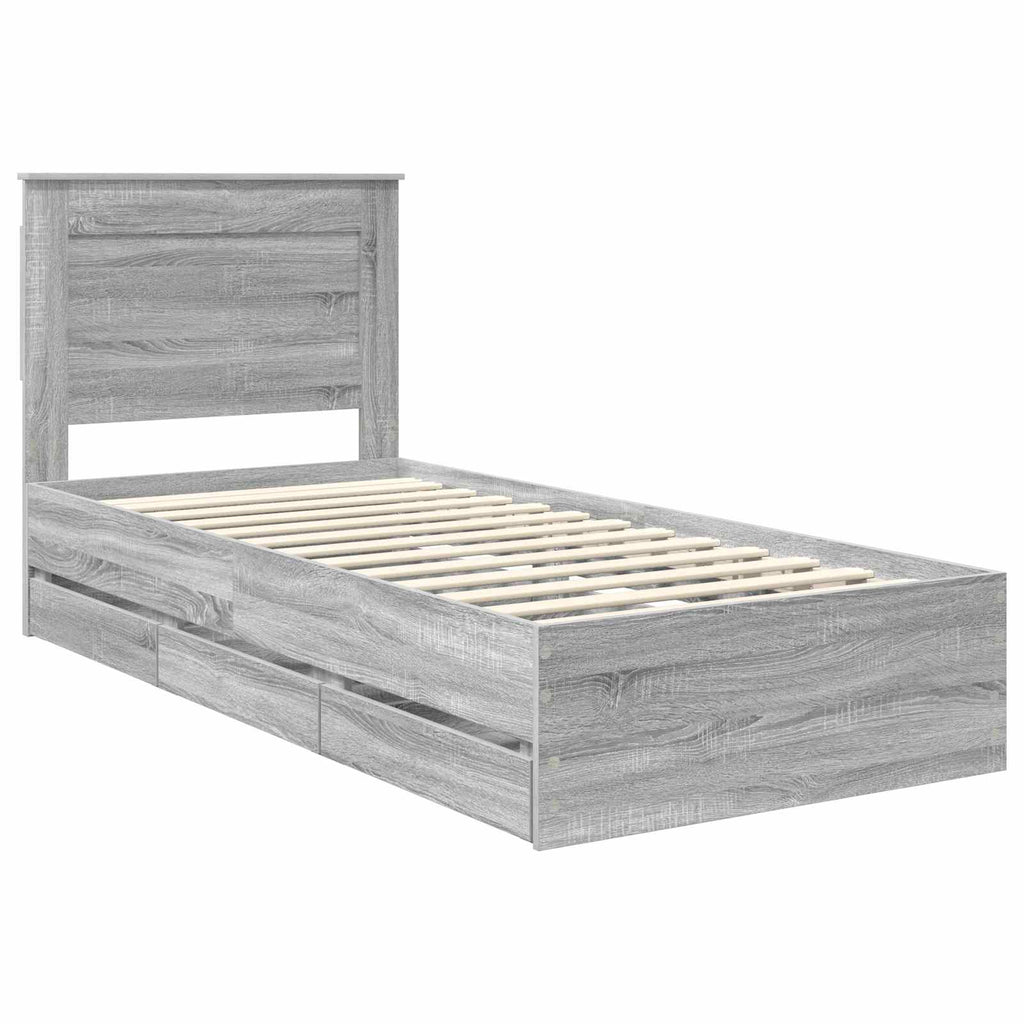 vidaXL Ramka łóżka Szary Sonoma 90 x 200 cm Drewno inżynieryjne