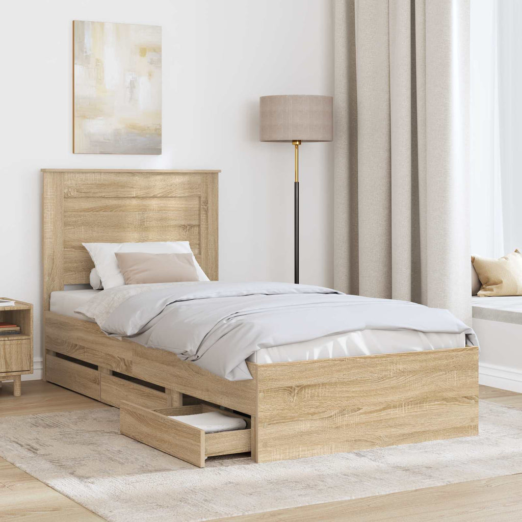 vidaXL Ramka łóżka Dąb Sonoma 75 x 190 cm Drewno inżynieryjne