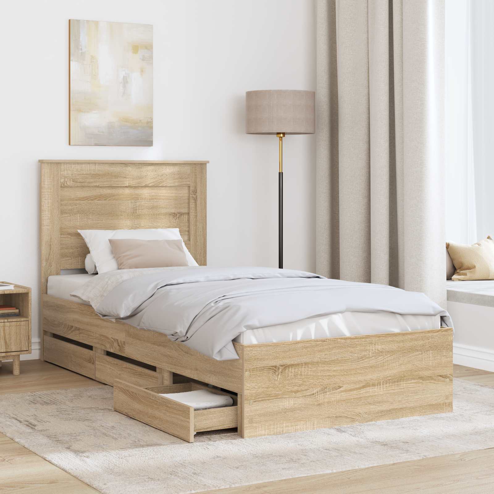 vidaXL Ramka łóżka Dąb Sonoma 75 x 190 cm Drewno inżynieryjne