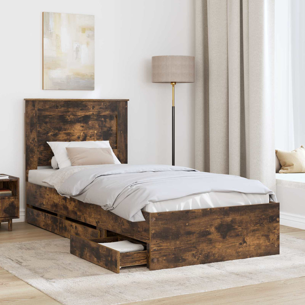 vidaXL Ramka łóżka Dąb wędzony 75 x 190 cm Drewno inżynieryjne