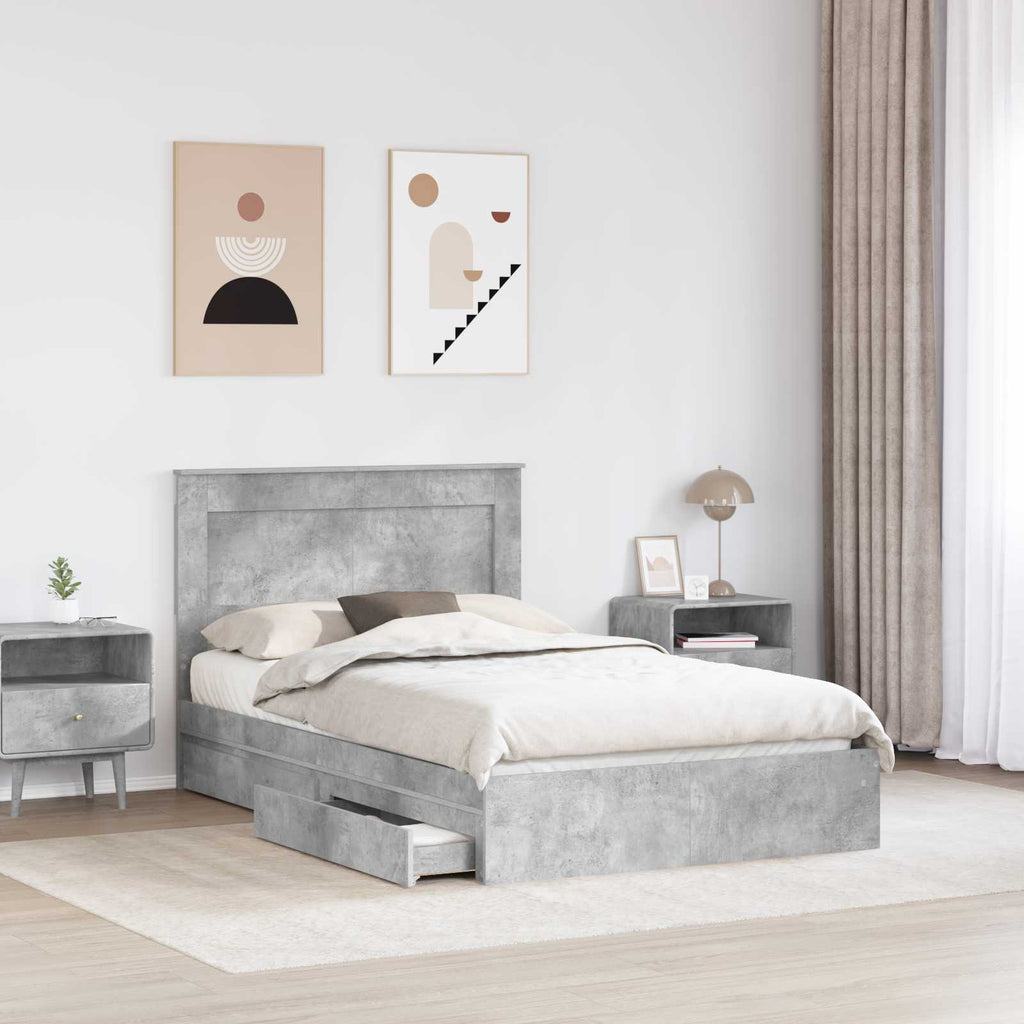 vidaXL Łóżko z miejscem do przechowywania Betonowy szary 135 x 190 cm