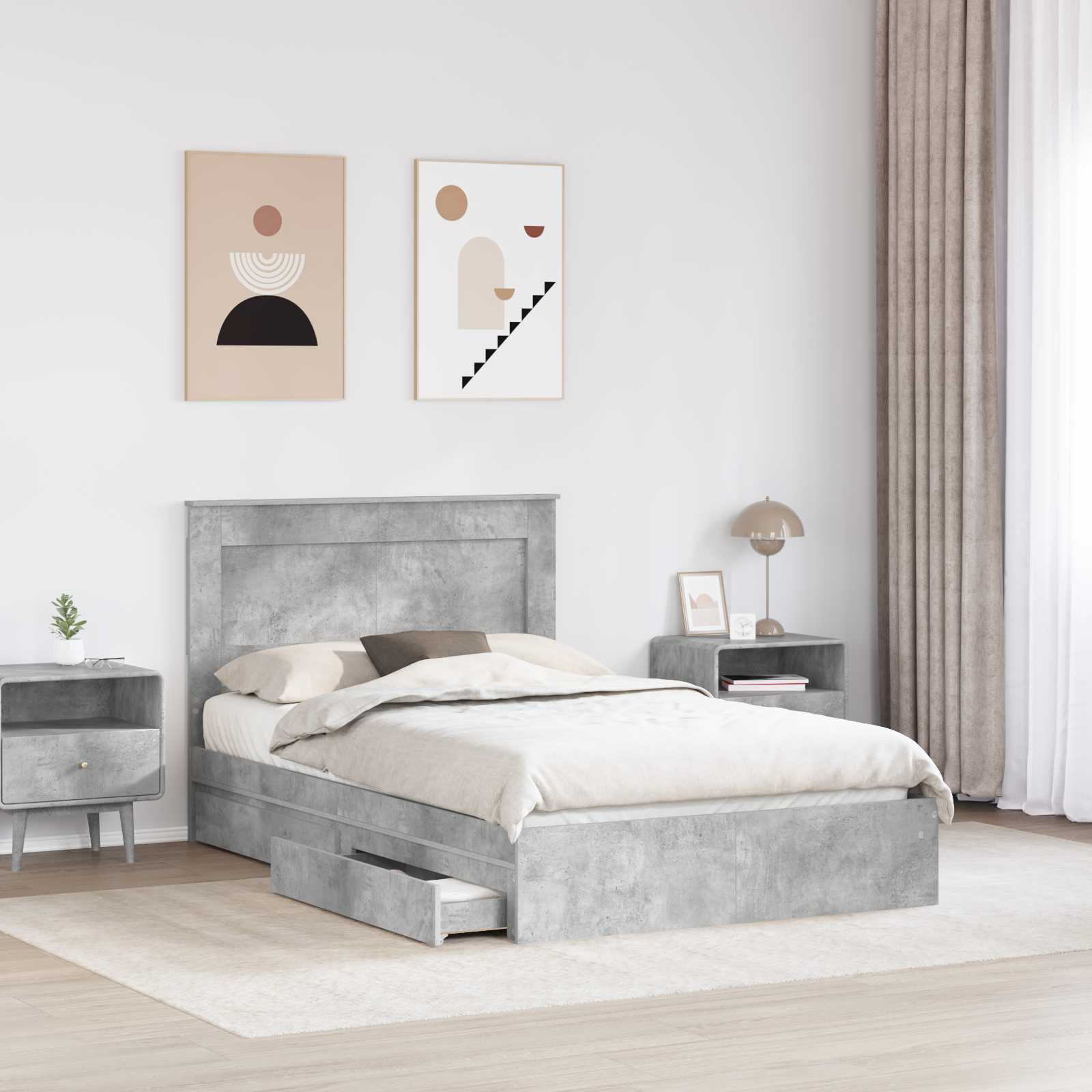 vidaXL Łóżko z miejscem do przechowywania Betonowy szary 135 x 190 cm