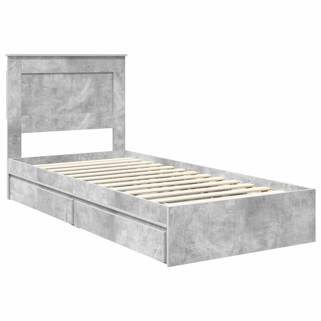 vidaXL Łóżko z miejscem do przechowywania Betonowy szary 75 x 190 cm