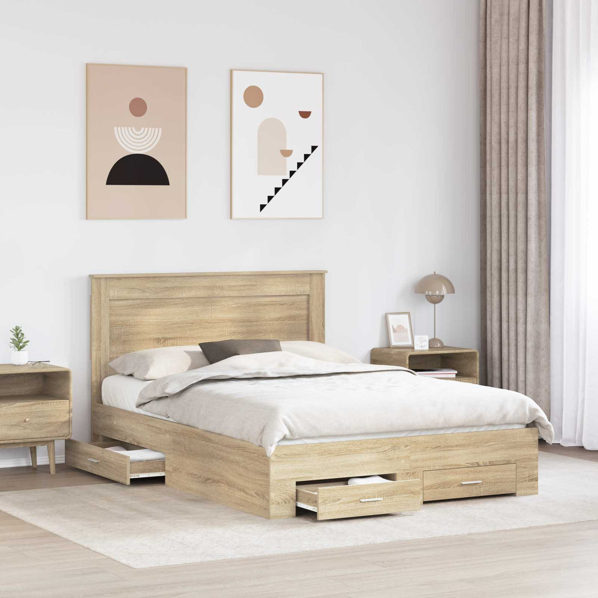 vidaXL Ramka łóżka Dąb Sonoma 140 x 190 cm Drewno inżynieryjne