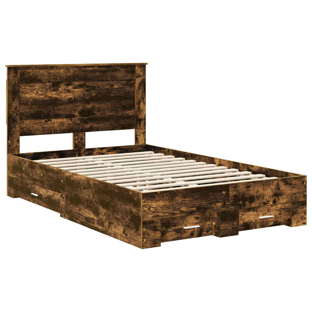 vidaXL Ramka łóżka Dąb wędzony 135 x 190 cm Materiał drewnopochodny