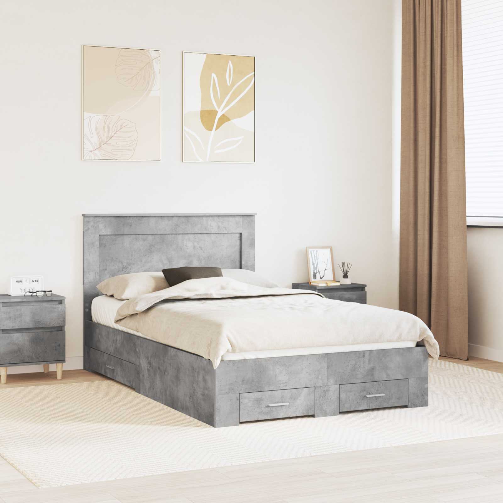 vidaXL Ramka łóżka Betonowy szary 120 x 200 cm Materiał drewnopochodny