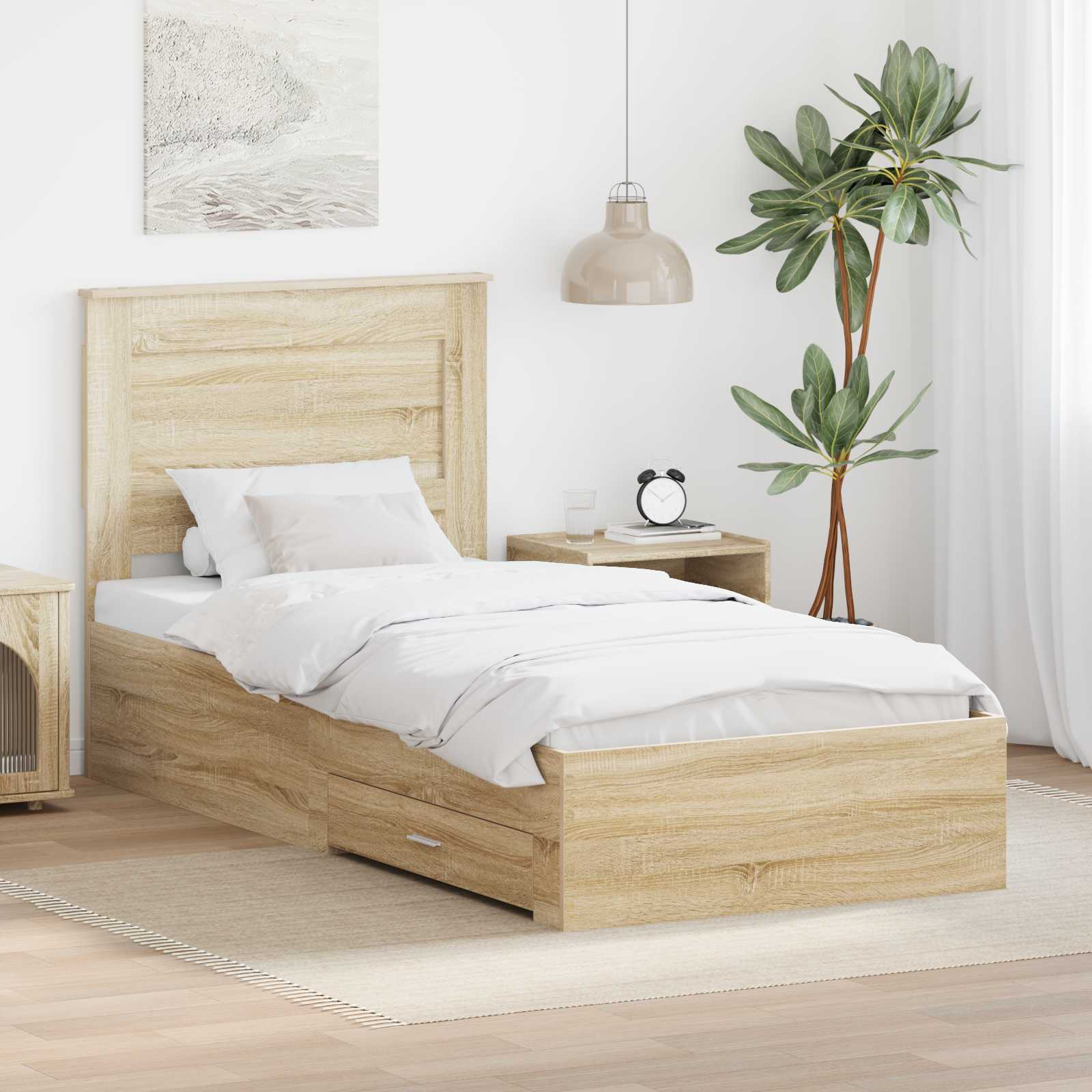 vidaXL Ramka łóżka z szufladą Sonoma dąb i srebro 75 x 190 cm