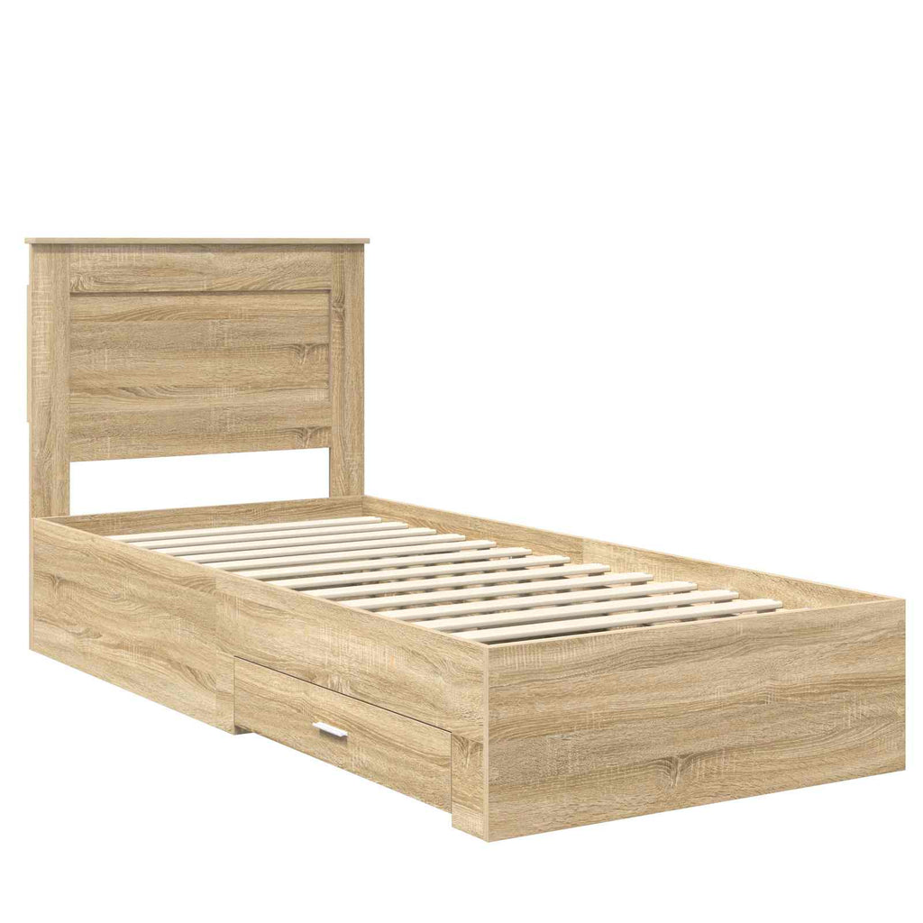 vidaXL Ramka łóżka z szufladą Sonoma dąb i srebro 75 x 190 cm
