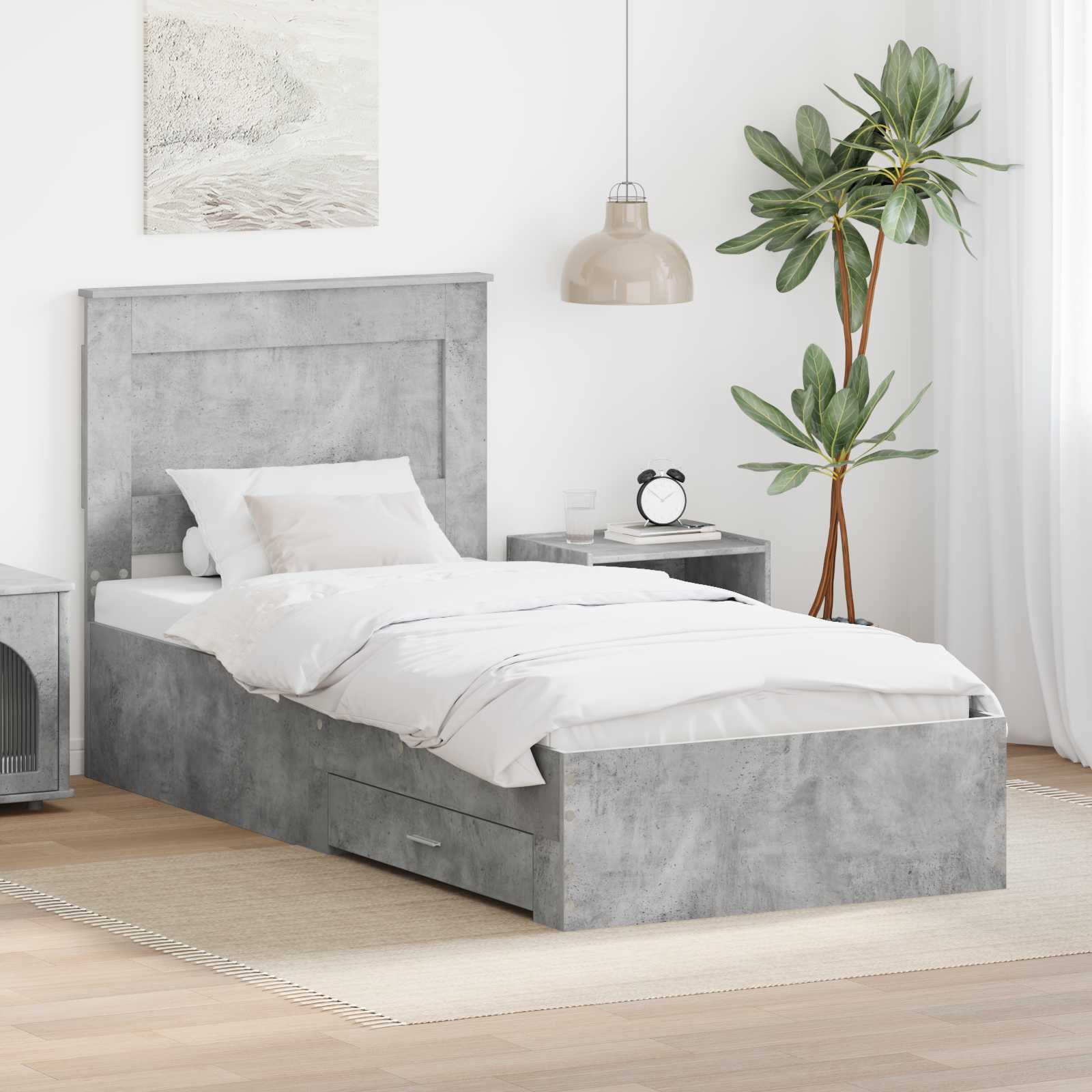 vidaXL Ramka łóżka z szufladą Betonowy szary i srebro 75 x 190 cm