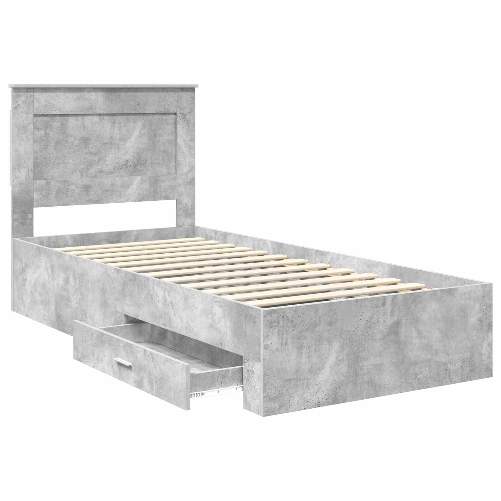 vidaXL Ramka łóżka z szufladą Betonowy szary i srebro 75 x 190 cm