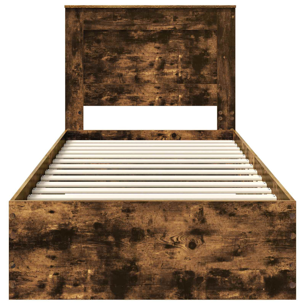 vidaXL Ramka łóżka z szufladą Wędzone dąb i srebro 75 x 190 cm