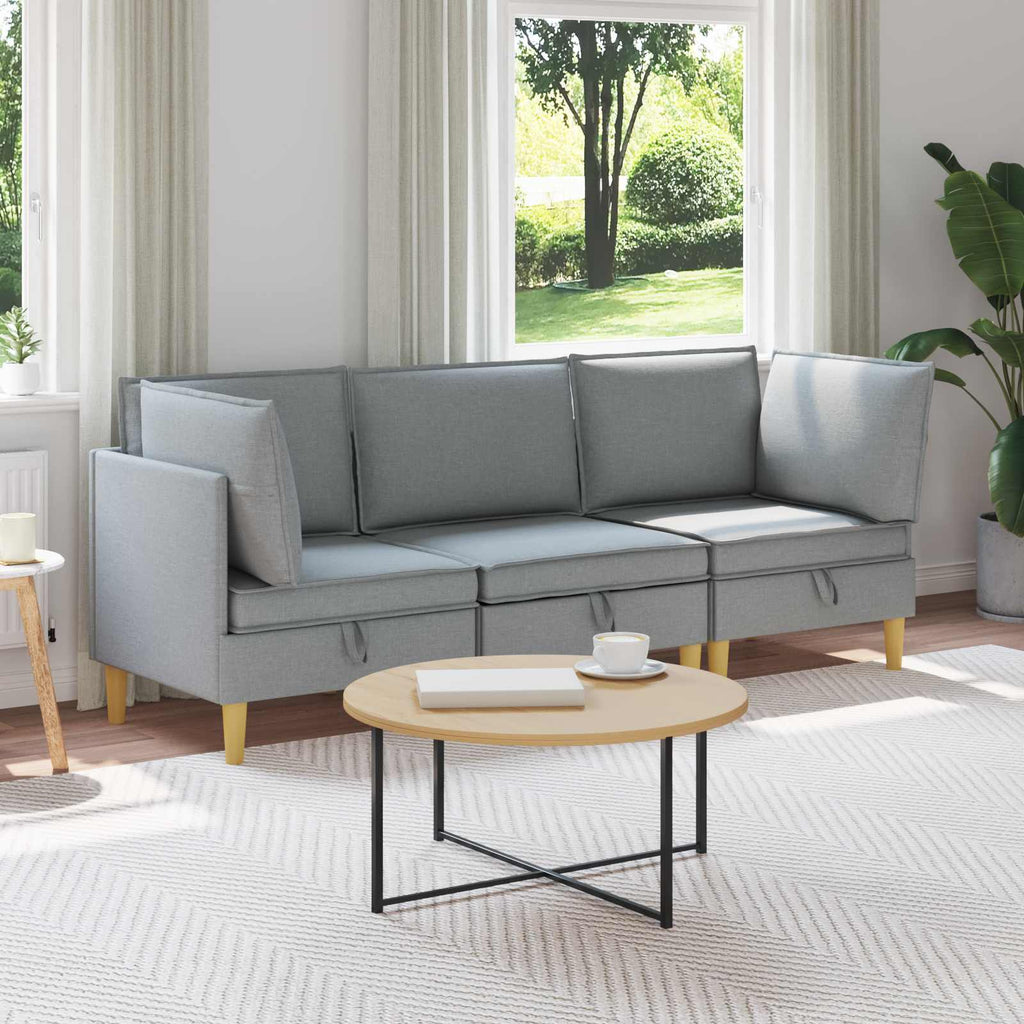 vidaXL Modularny Zestaw Sofy z Przechowalnią 3 pcs jasnoszary tkanina