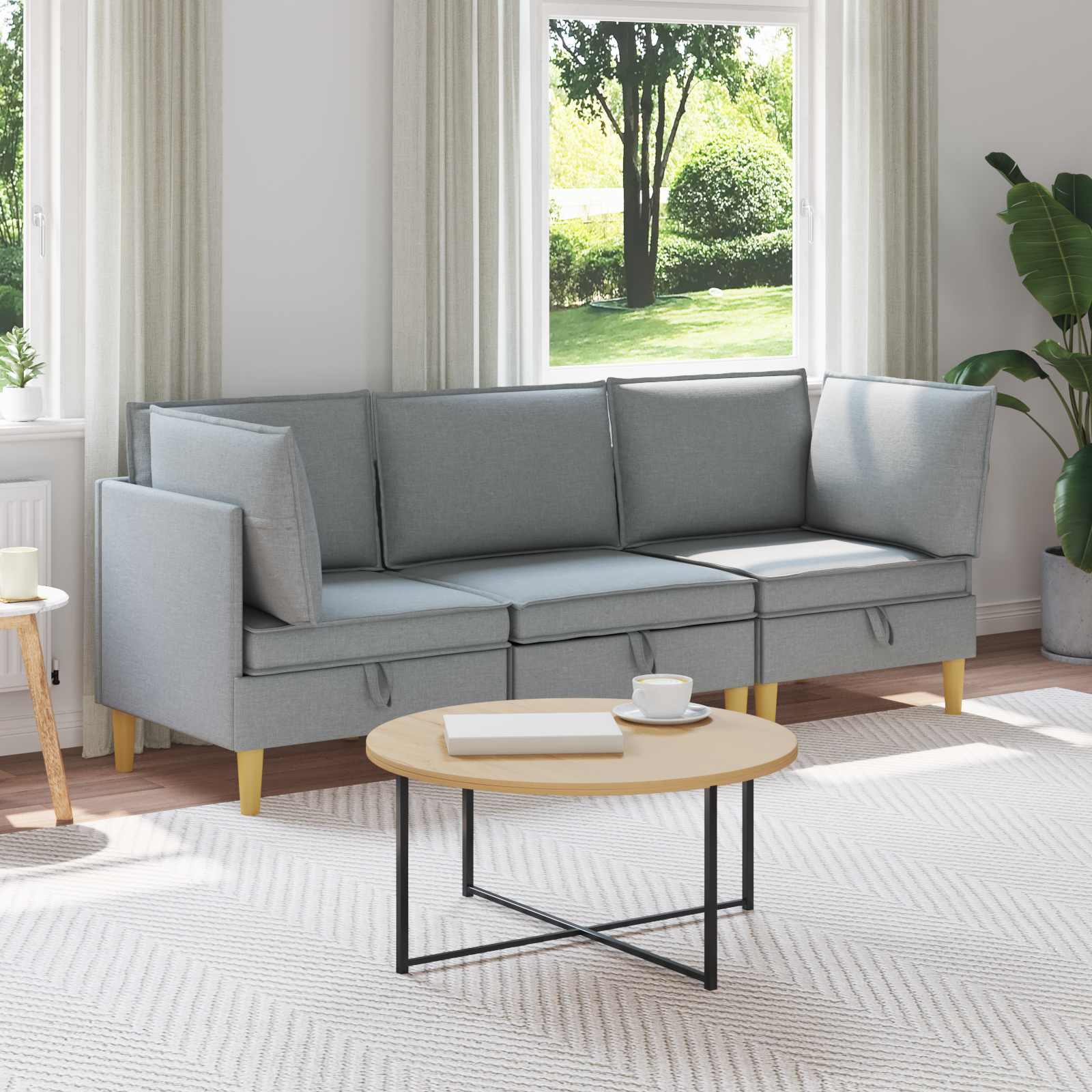 vidaXL Modularny Zestaw Sofy z Przechowalnią 3 pcs jasnoszary tkanina