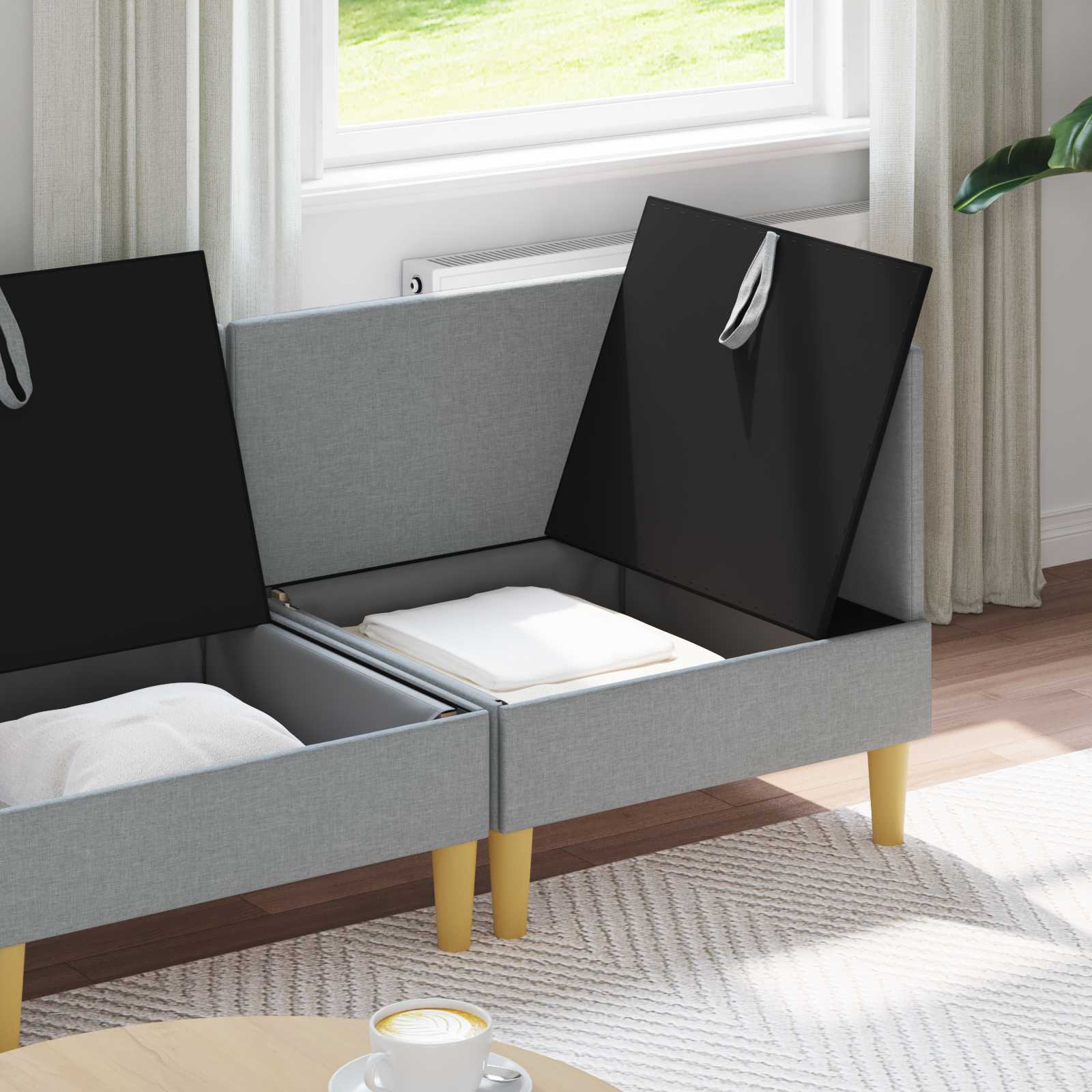 vidaXL Modularny Zestaw Sofy z Przechowalnią 3 pcs jasnoszary tkanina