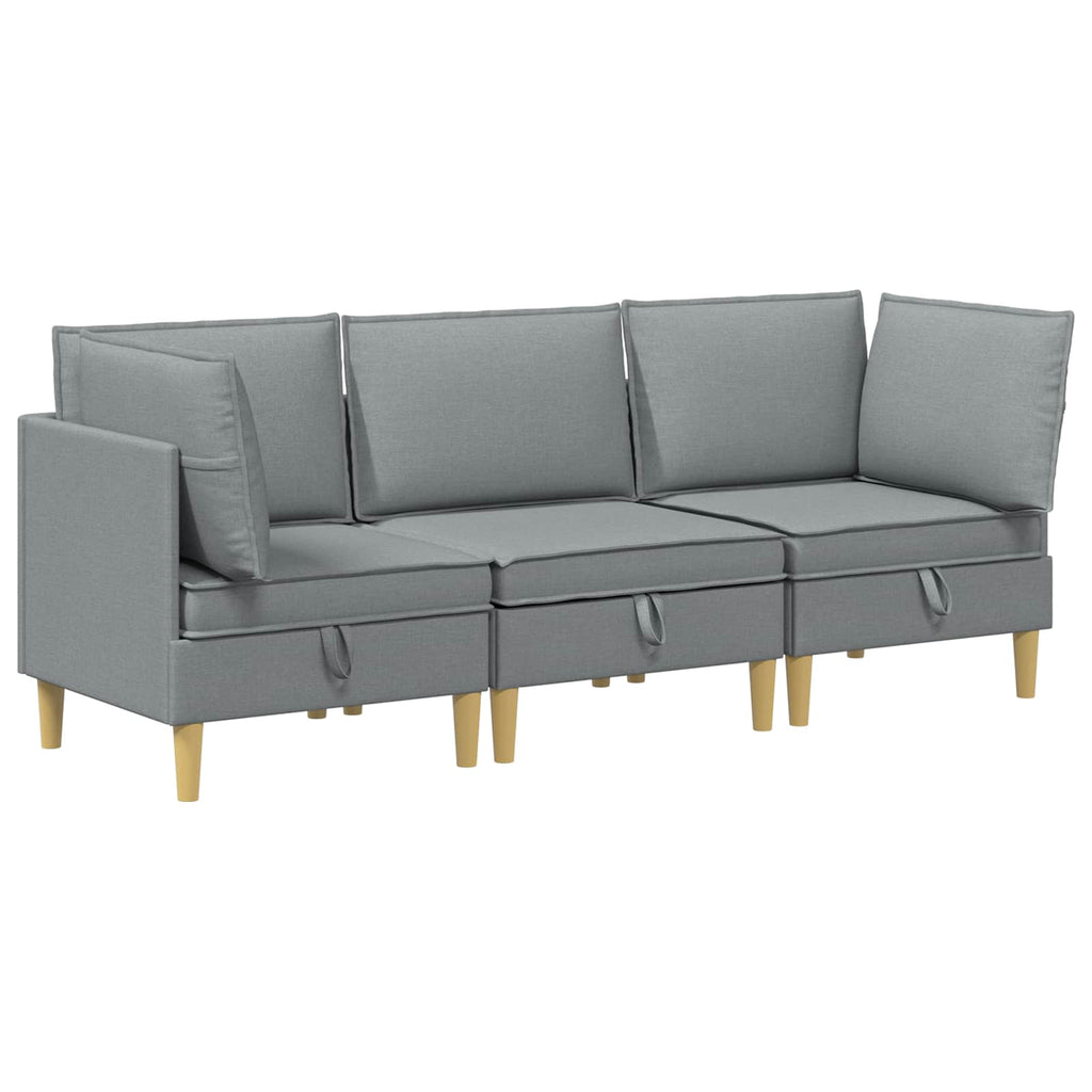 vidaXL Modularny Zestaw Sofy z Przechowalnią 3 pcs jasnoszary tkanina