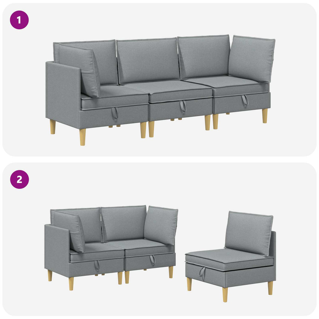 vidaXL Modularny Zestaw Sofy z Przechowalnią 3 pcs jasnoszary tkanina