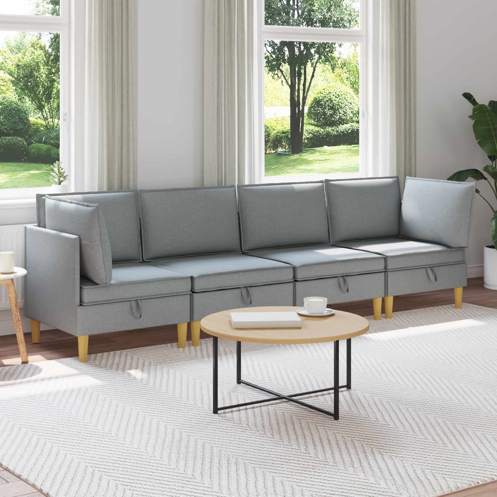 vidaXL Modularny Zestaw Sofy z Przechowalnią 4 pcs jasnoszary tkanina