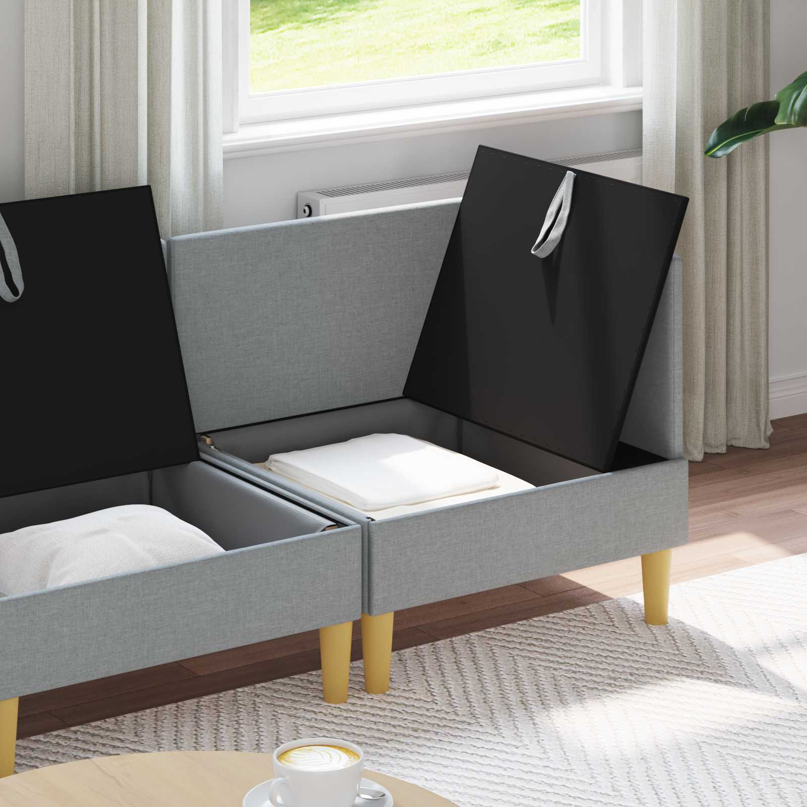 vidaXL Modularny Zestaw Sofy z Przechowalnią 4 pcs jasnoszary tkanina