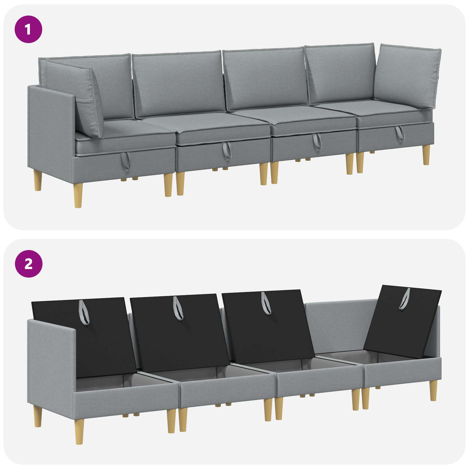 vidaXL Modularny Zestaw Sofy z Przechowalnią 4 pcs jasnoszary tkanina