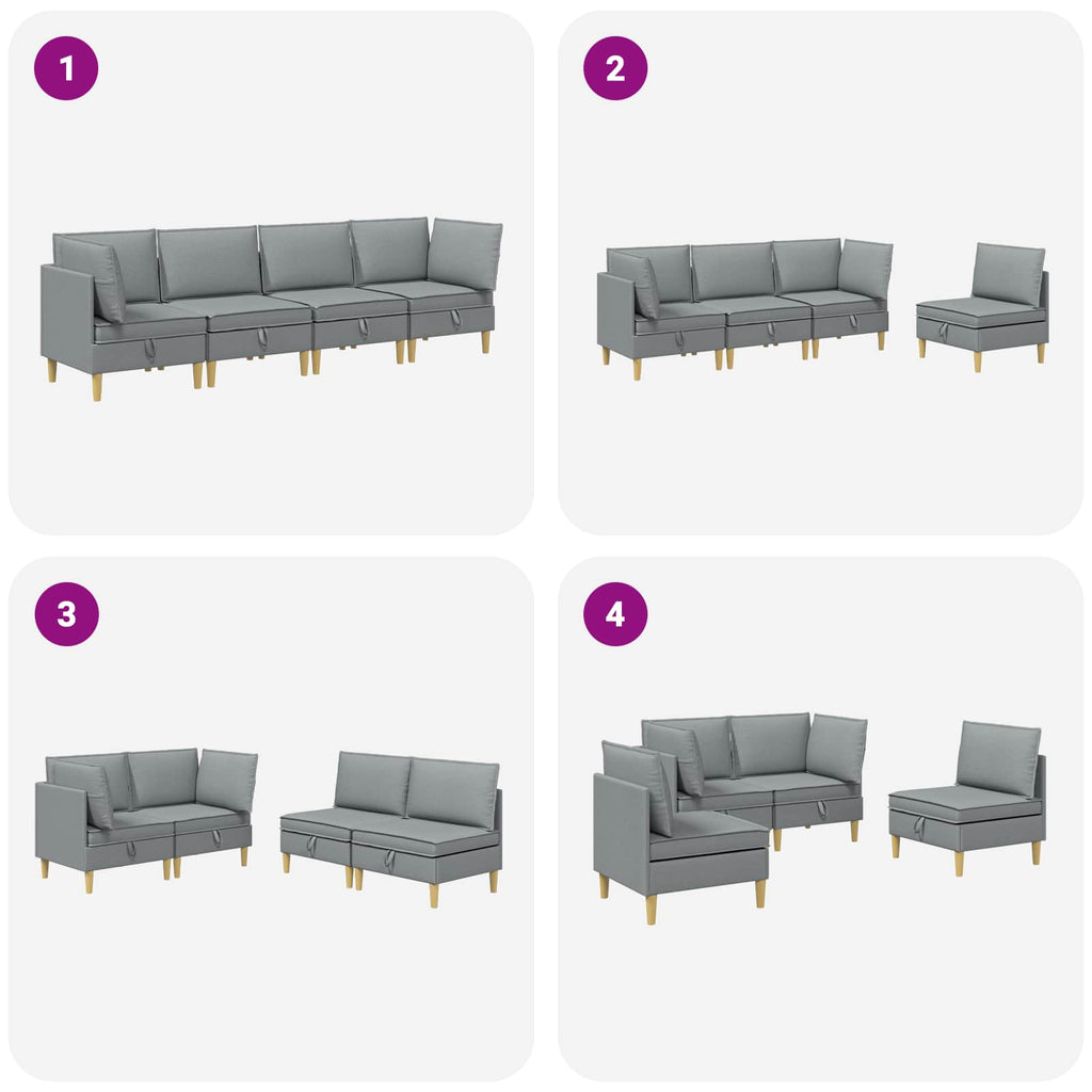 vidaXL Modularny Zestaw Sofy z Przechowalnią 4 pcs jasnoszary tkanina