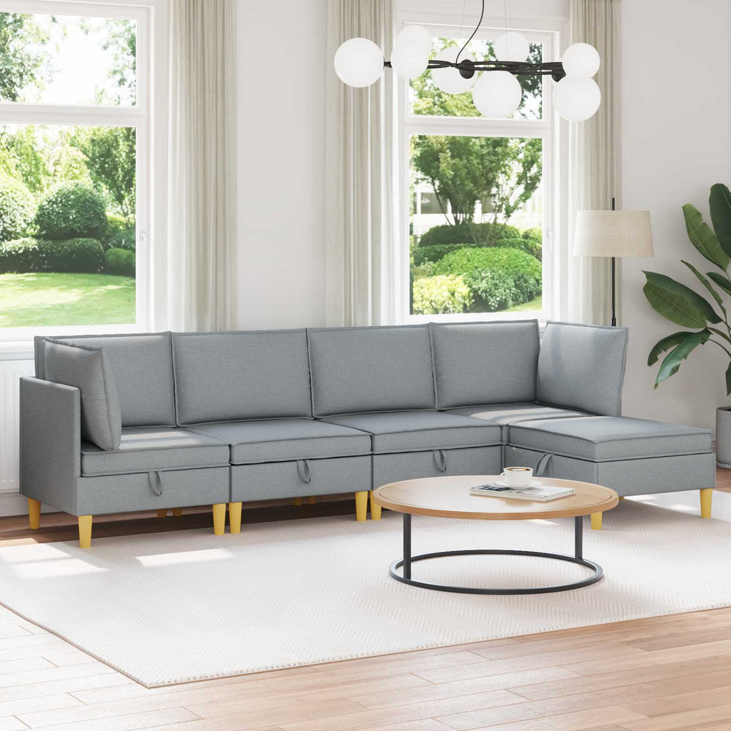 vidaXL Modularny Zestaw Sofy z Przechowalnią 5 pcs jasnoszary tkanina