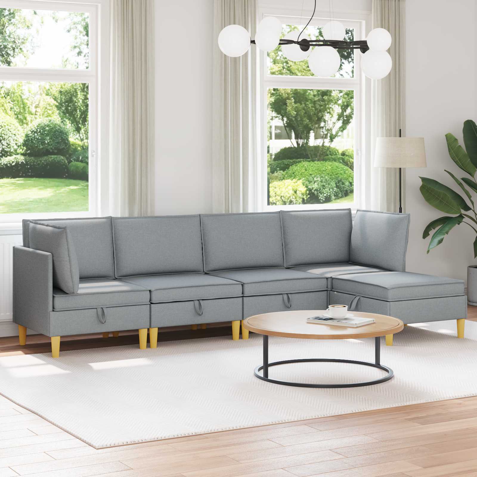 vidaXL Modularny Zestaw Sofy z Przechowalnią 5 pcs jasnoszary tkanina