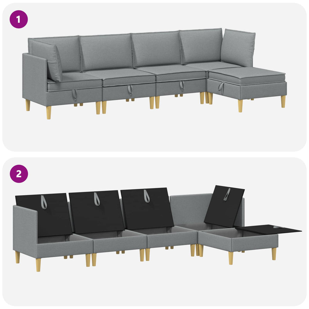 vidaXL Modularny Zestaw Sofy z Przechowalnią 5 pcs jasnoszary tkanina