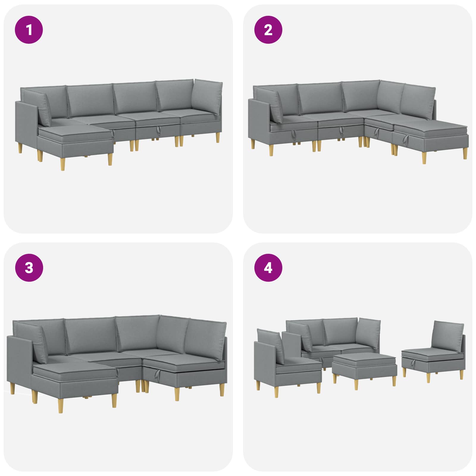 vidaXL Modularny Zestaw Sofy z Przechowalnią 5 pcs jasnoszary tkanina