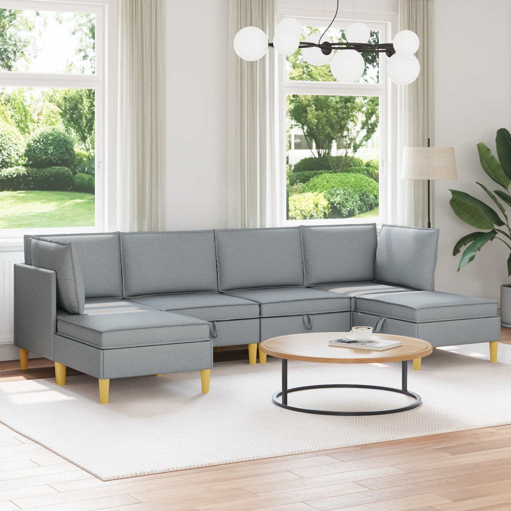 vidaXL Modularny Zestaw Sofy z Przechowalnią 6 pcs jasnoszary tkanina