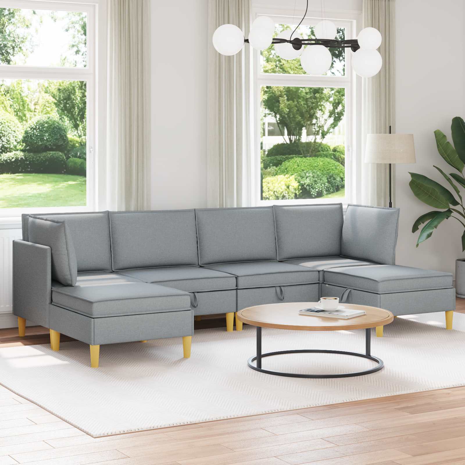 vidaXL Modularny Zestaw Sofy z Przechowalnią 6 pcs jasnoszary tkanina