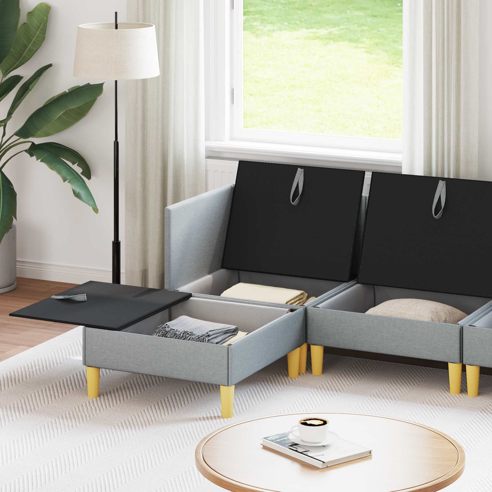 vidaXL Modularny Zestaw Sofy z Przechowalnią 6 pcs jasnoszary tkanina