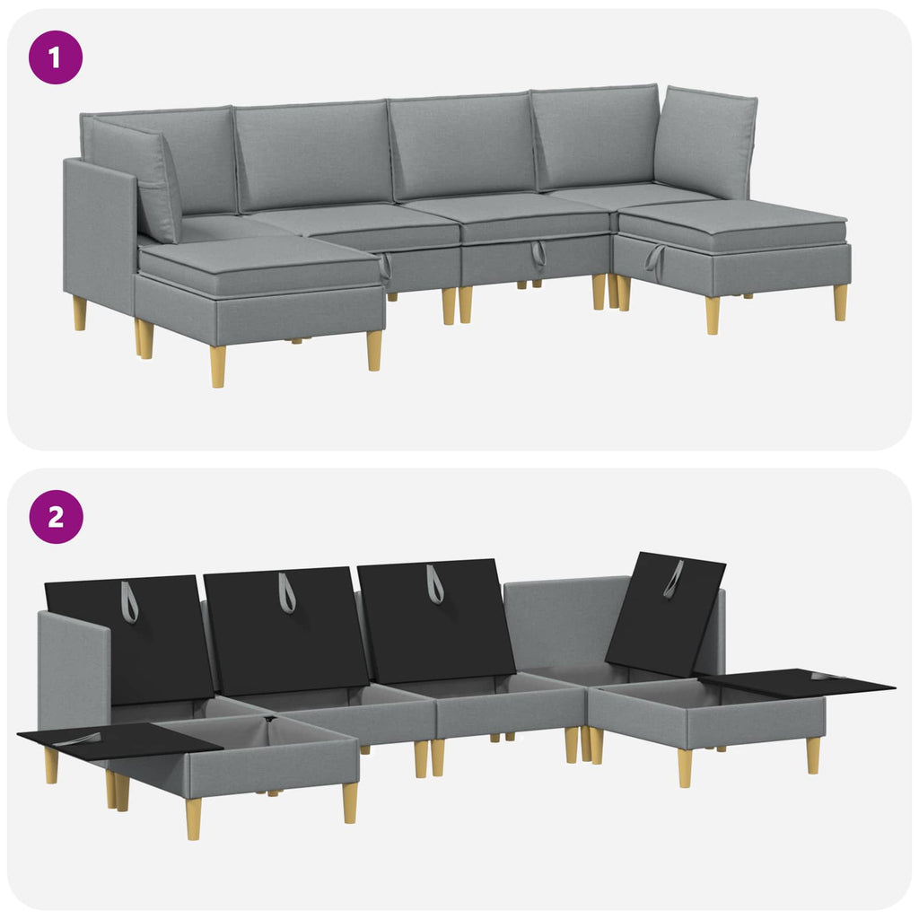 vidaXL Modularny Zestaw Sofy z Przechowalnią 6 pcs jasnoszary tkanina