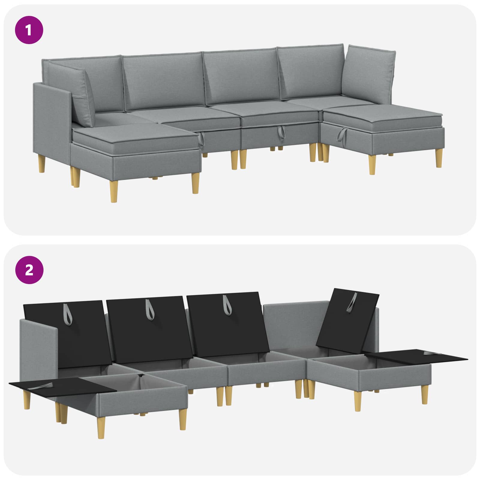 vidaXL Modularny Zestaw Sofy z Przechowalnią 6 pcs jasnoszary tkanina