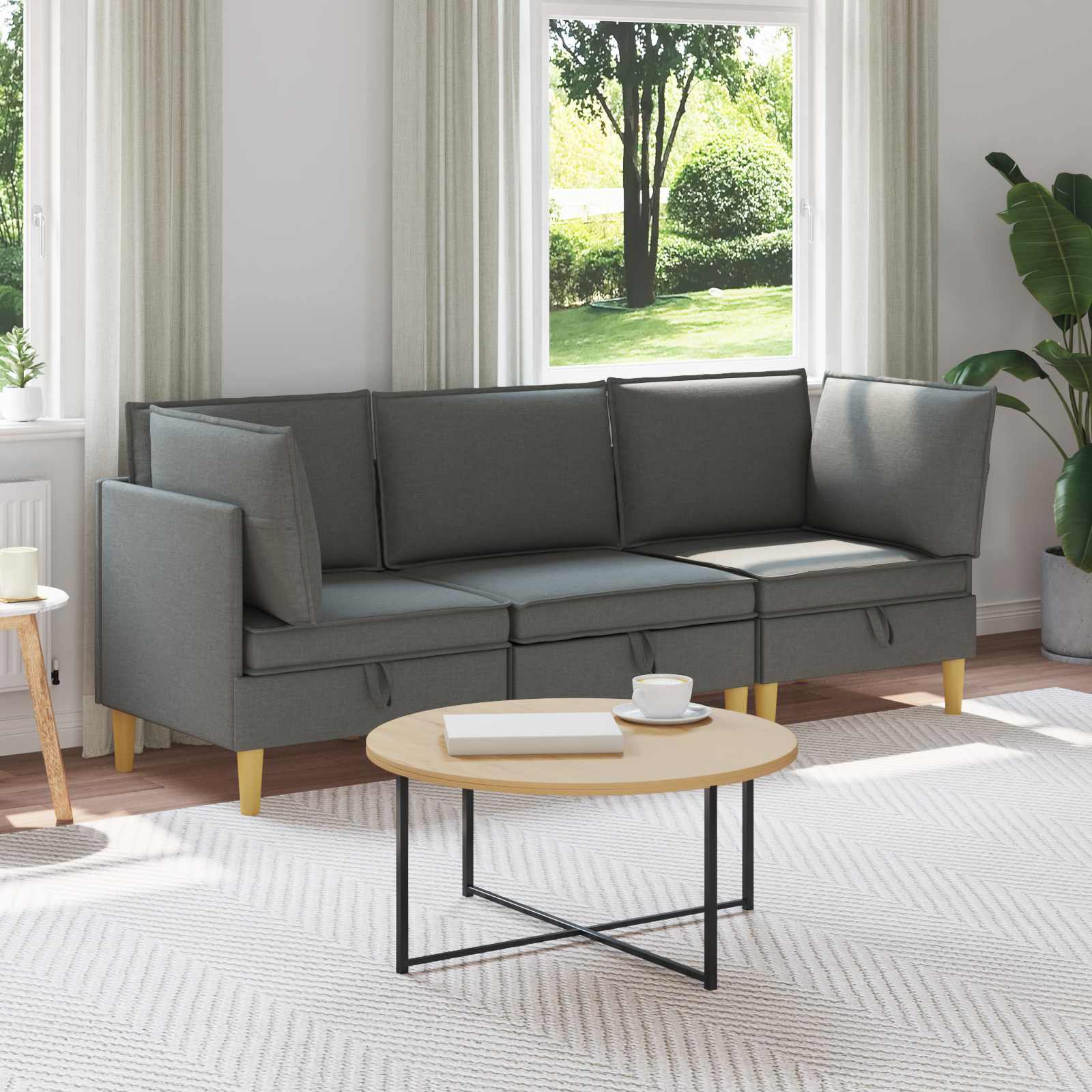 vidaXL Modularny Zestaw Sofy z Przechowalnią 3 pcs ciemnoszary tkanina