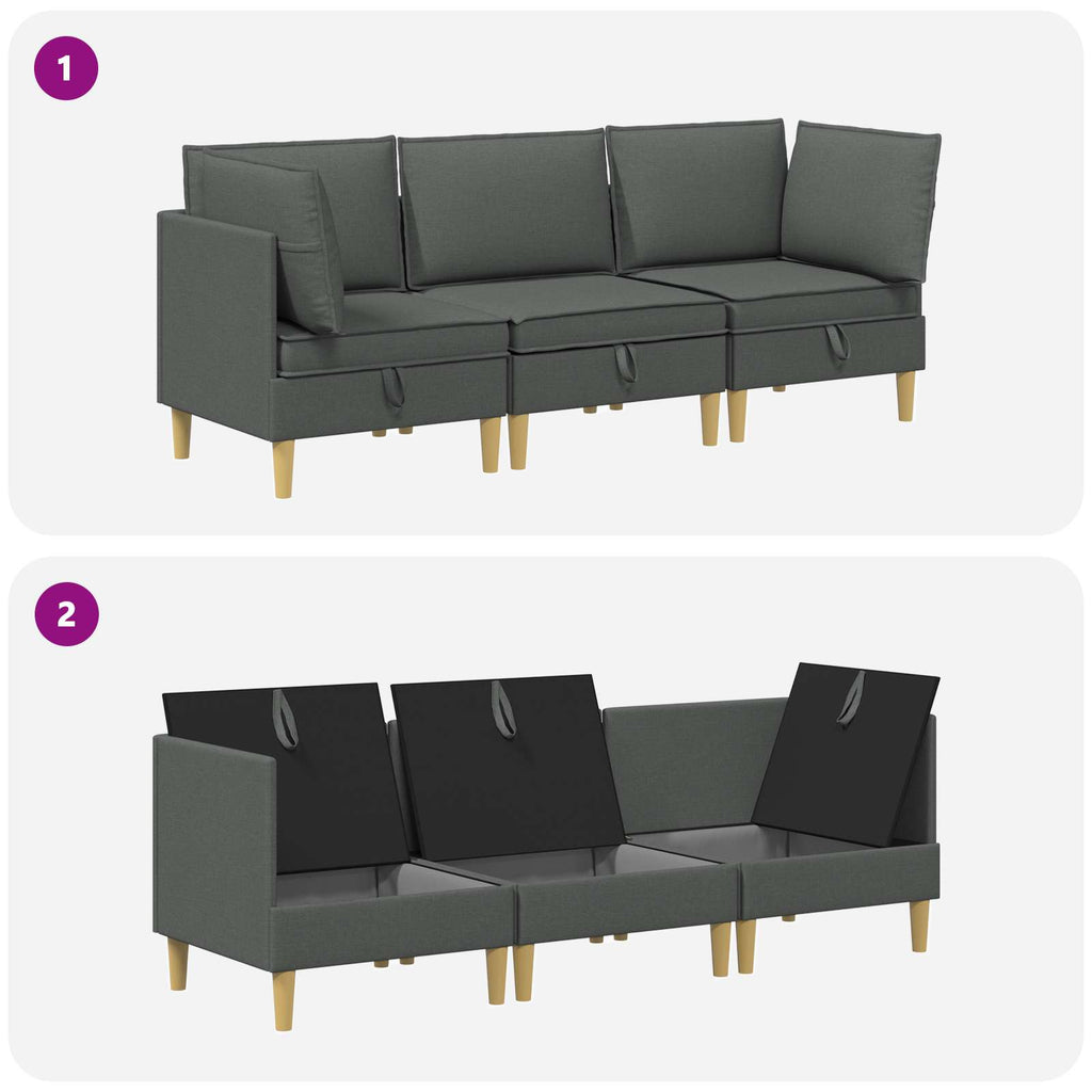 vidaXL Modularny Zestaw Sofy z Przechowalnią 3 pcs ciemnoszary tkanina