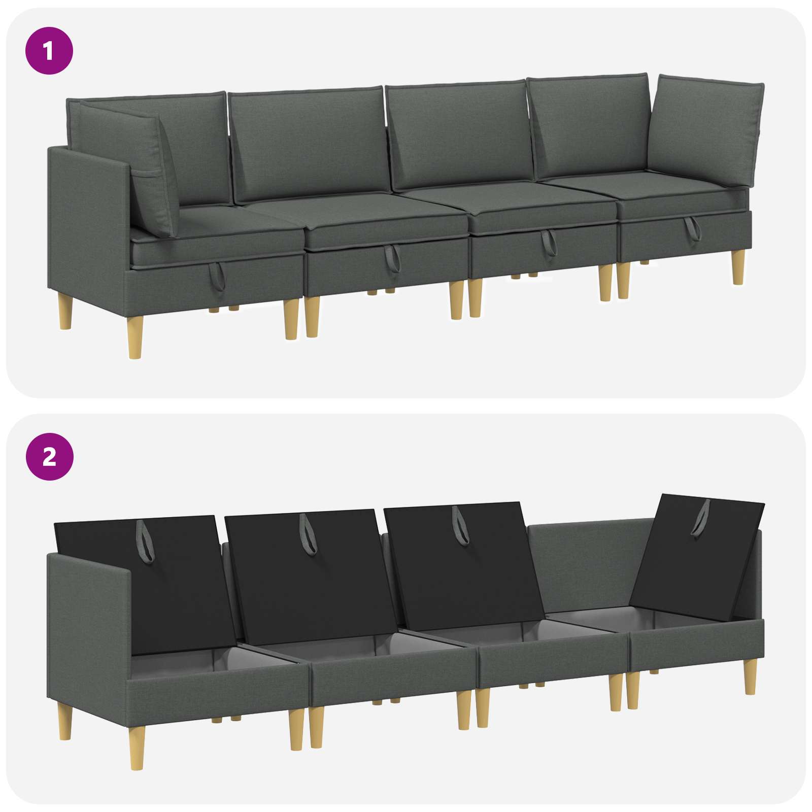 vidaXL Modularny Zestaw Sofy z Przechowalnią 4 pcs ciemnoszary tkanina